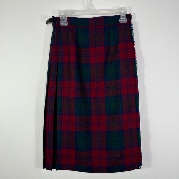 Vintage Moffat Woollens Skirt SZ 12 Tartan Plaid Pleated Wool Red Green Scotland - Picture 1 of 8